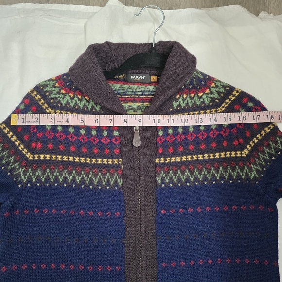 Farah Falcon Vintage 100% Wool Men's Fairisle Shawl Collar Cardigan Sweater S - Picture 8 of 12